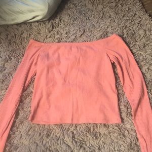 Pink off the shoulder long sleeve crop top